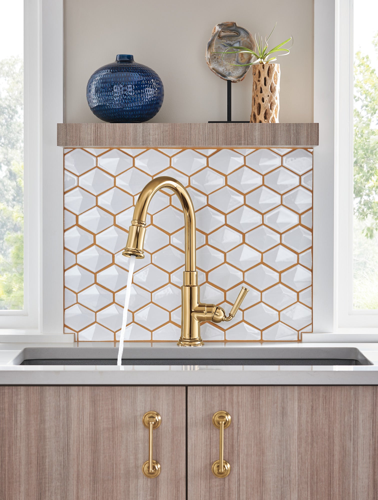 polished gold pull-down faucet