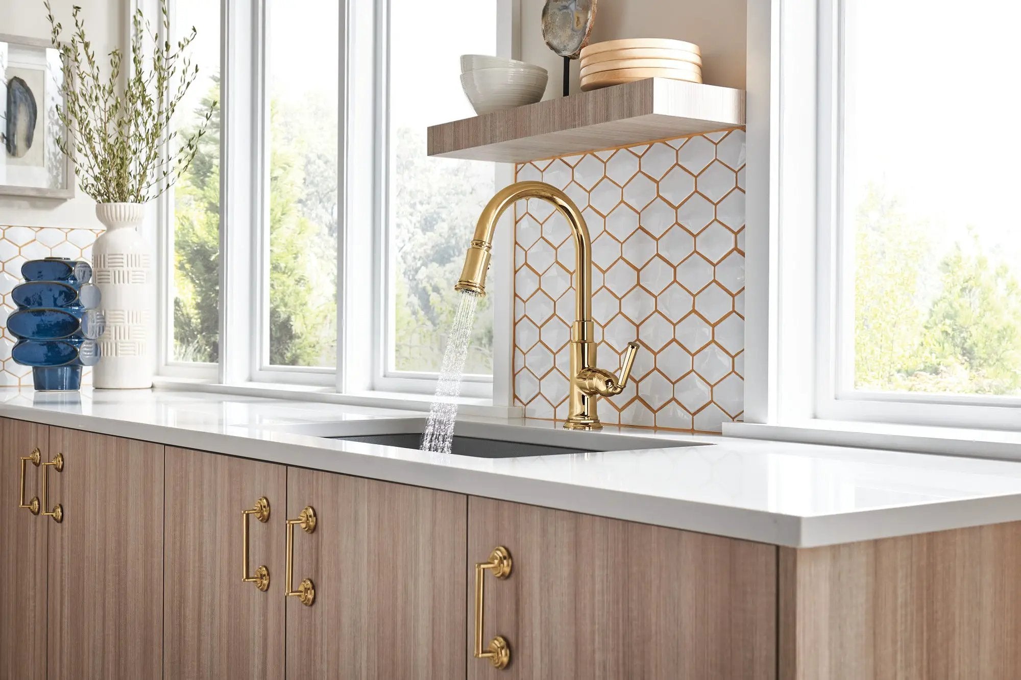 polished gold pull-down faucet