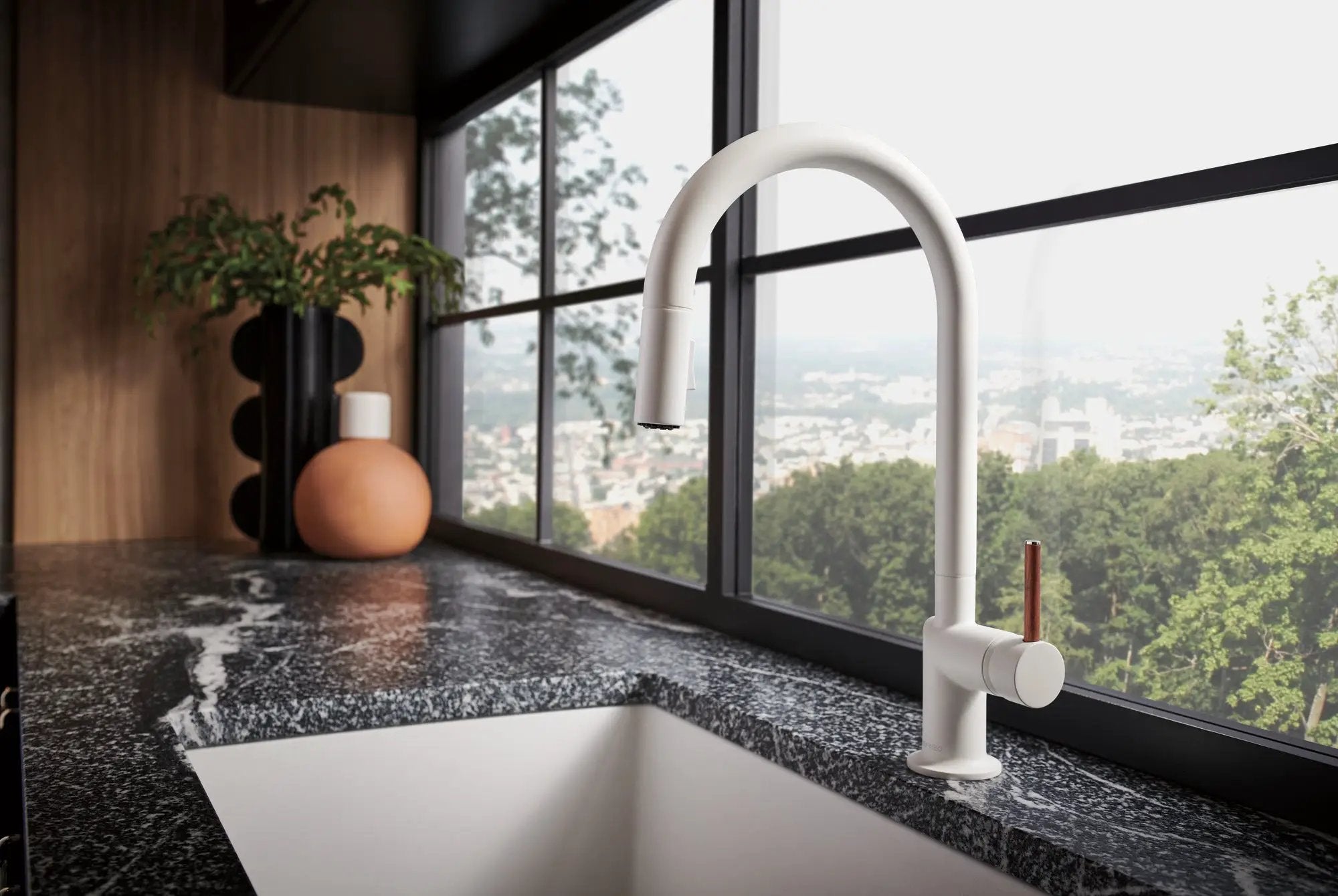 matte white pull-down faucet