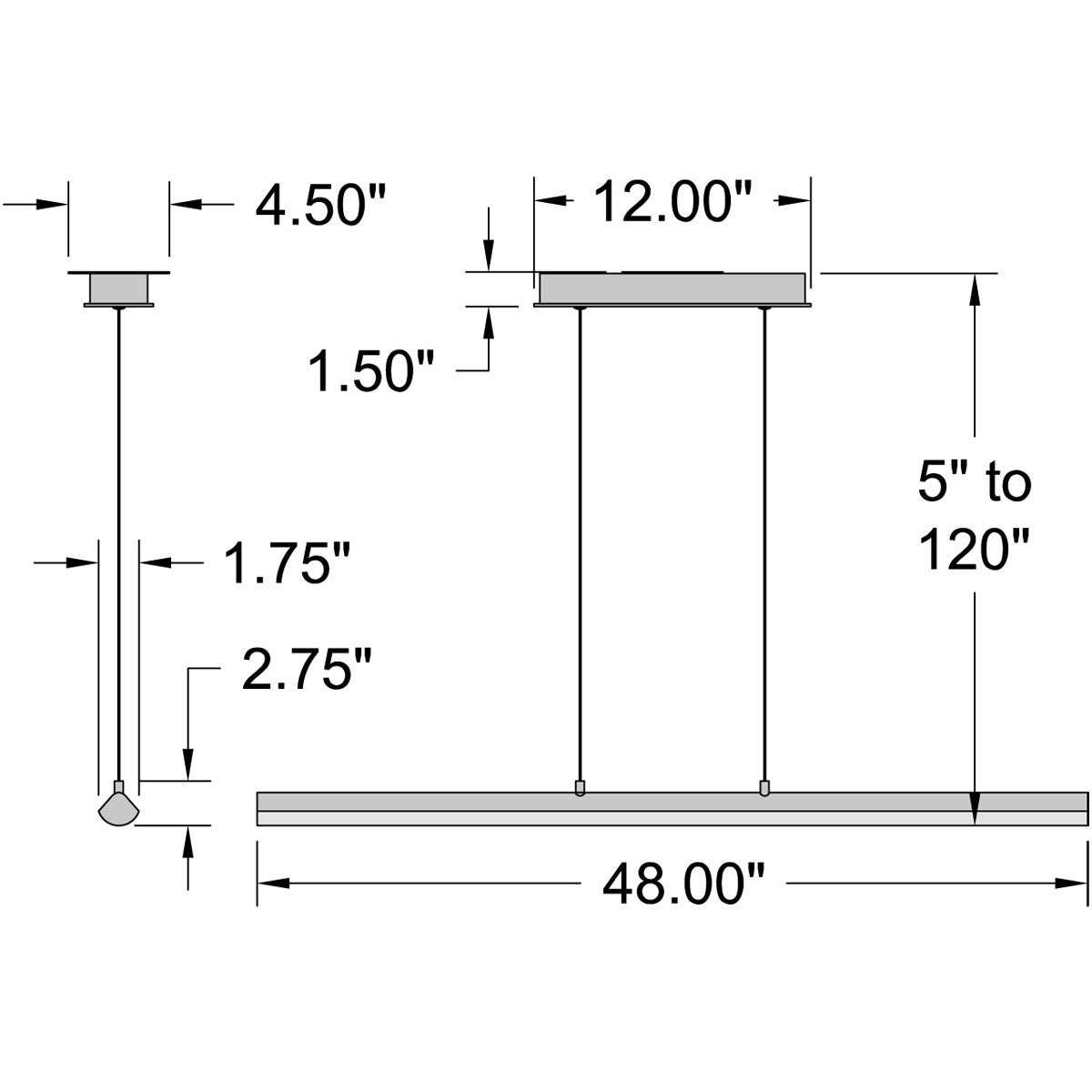 matte black led linear pendant