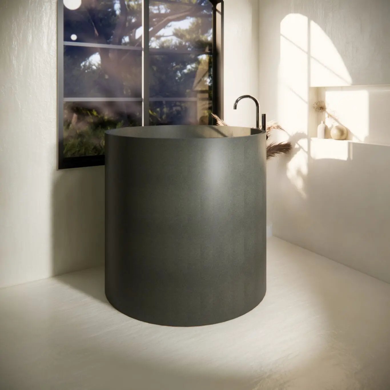 Balux Saka Concrete Freestanding Bathtub by Balux