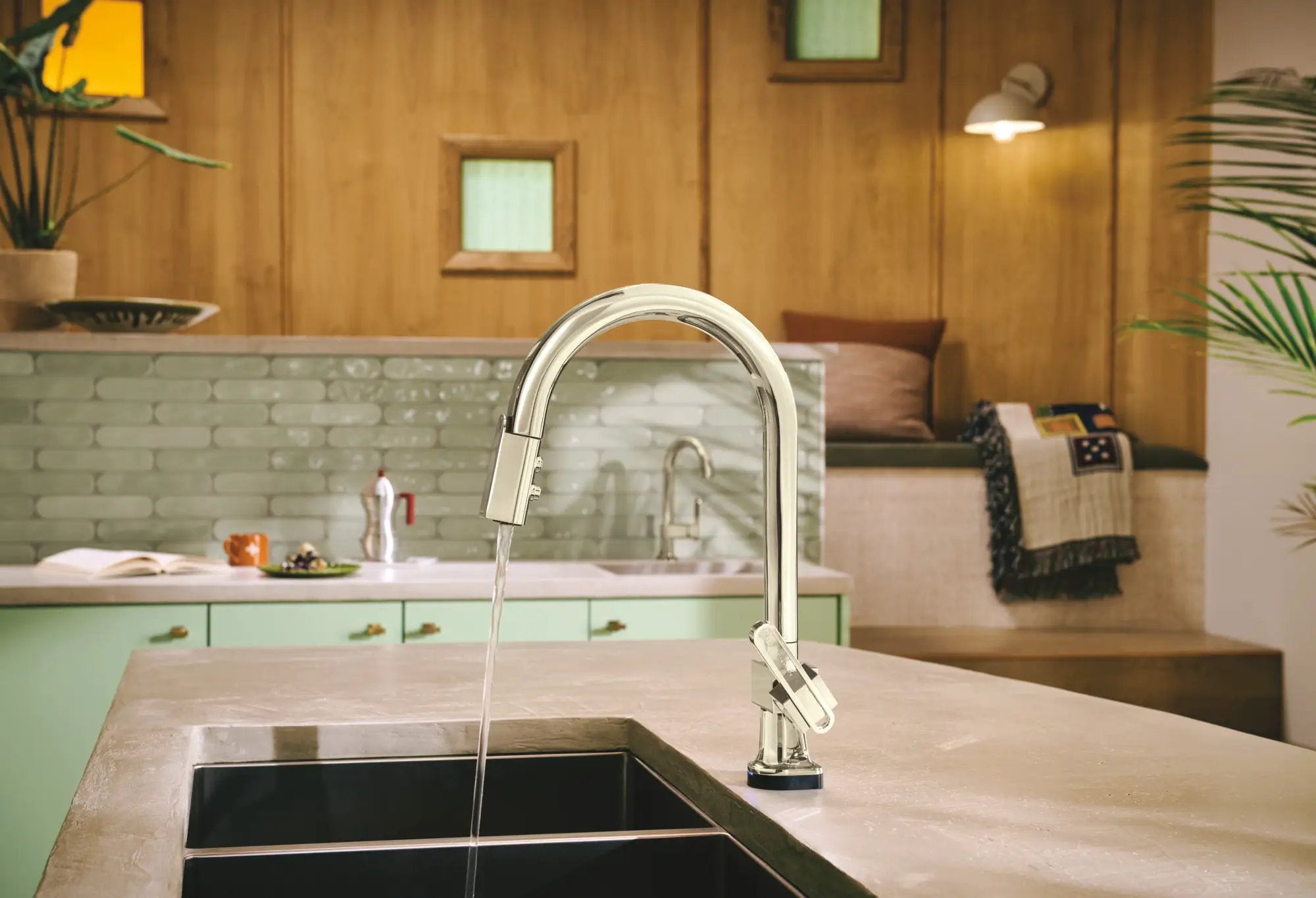 polished nickel kitchen faucet