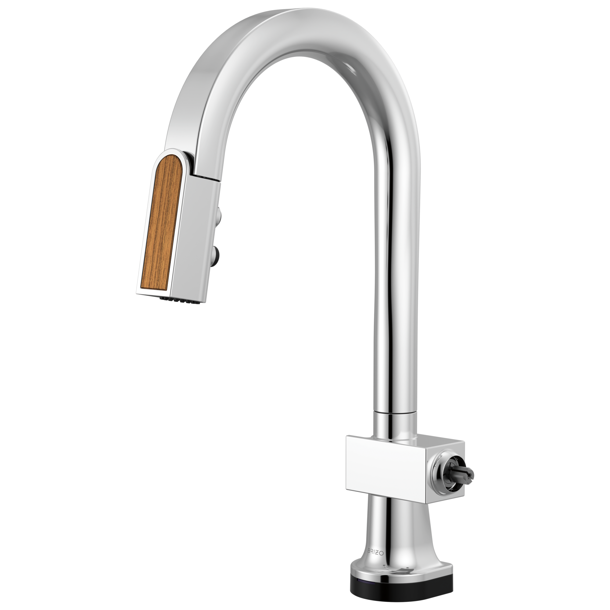 polished chrome/teak wood kitchen faucet