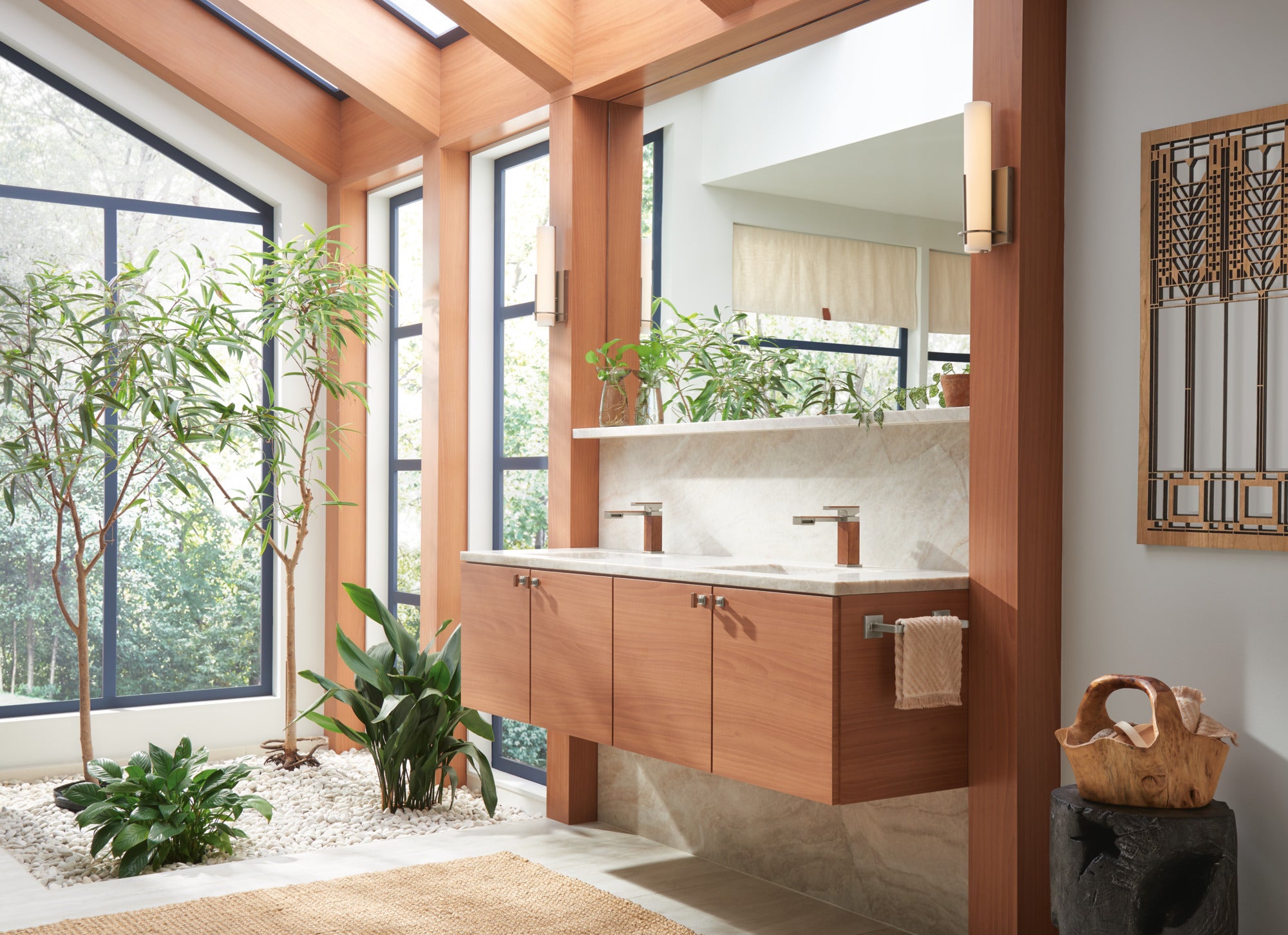 luxe nickel / teak wood lavatory faucet