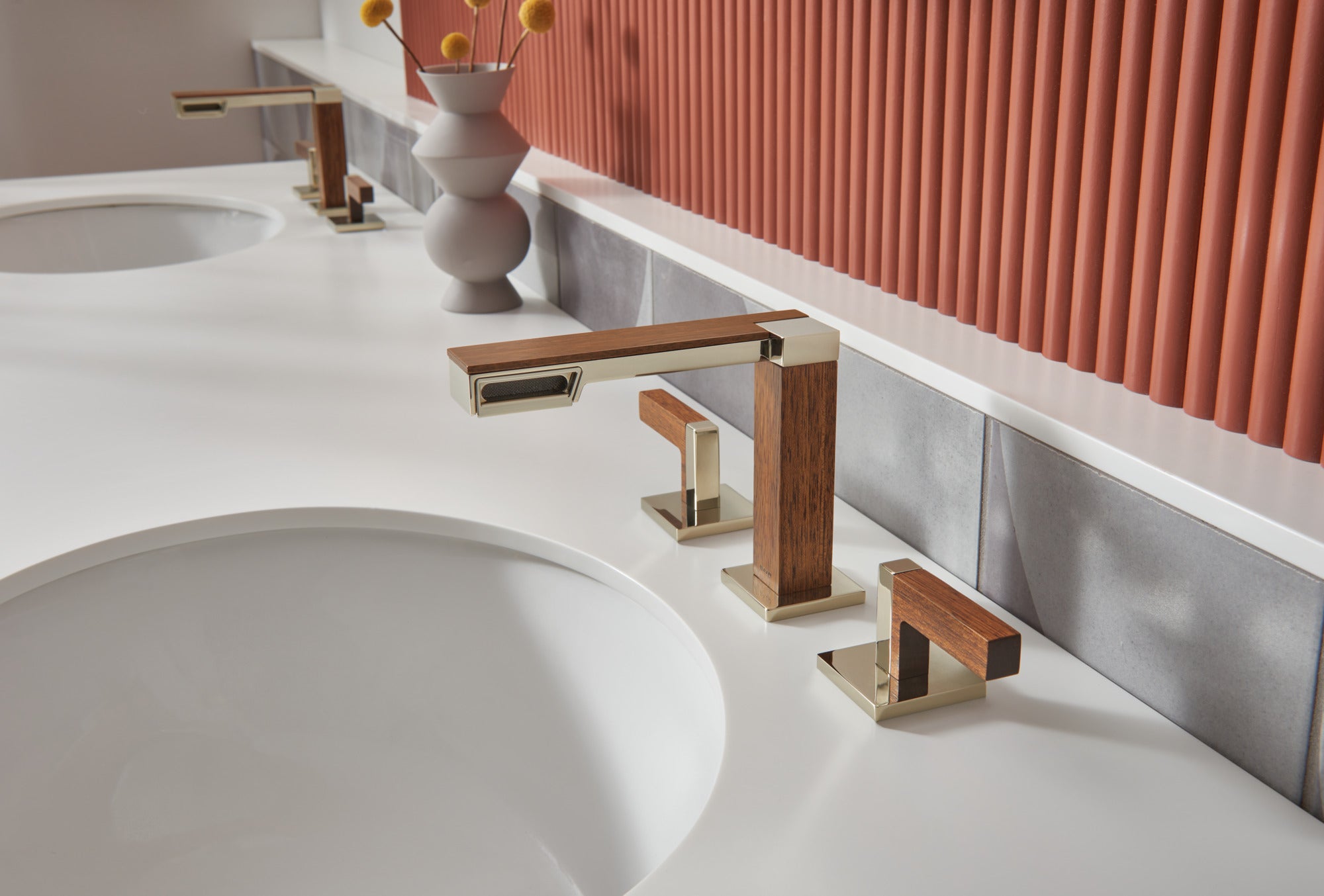 polished nickel wood lavatory faucet