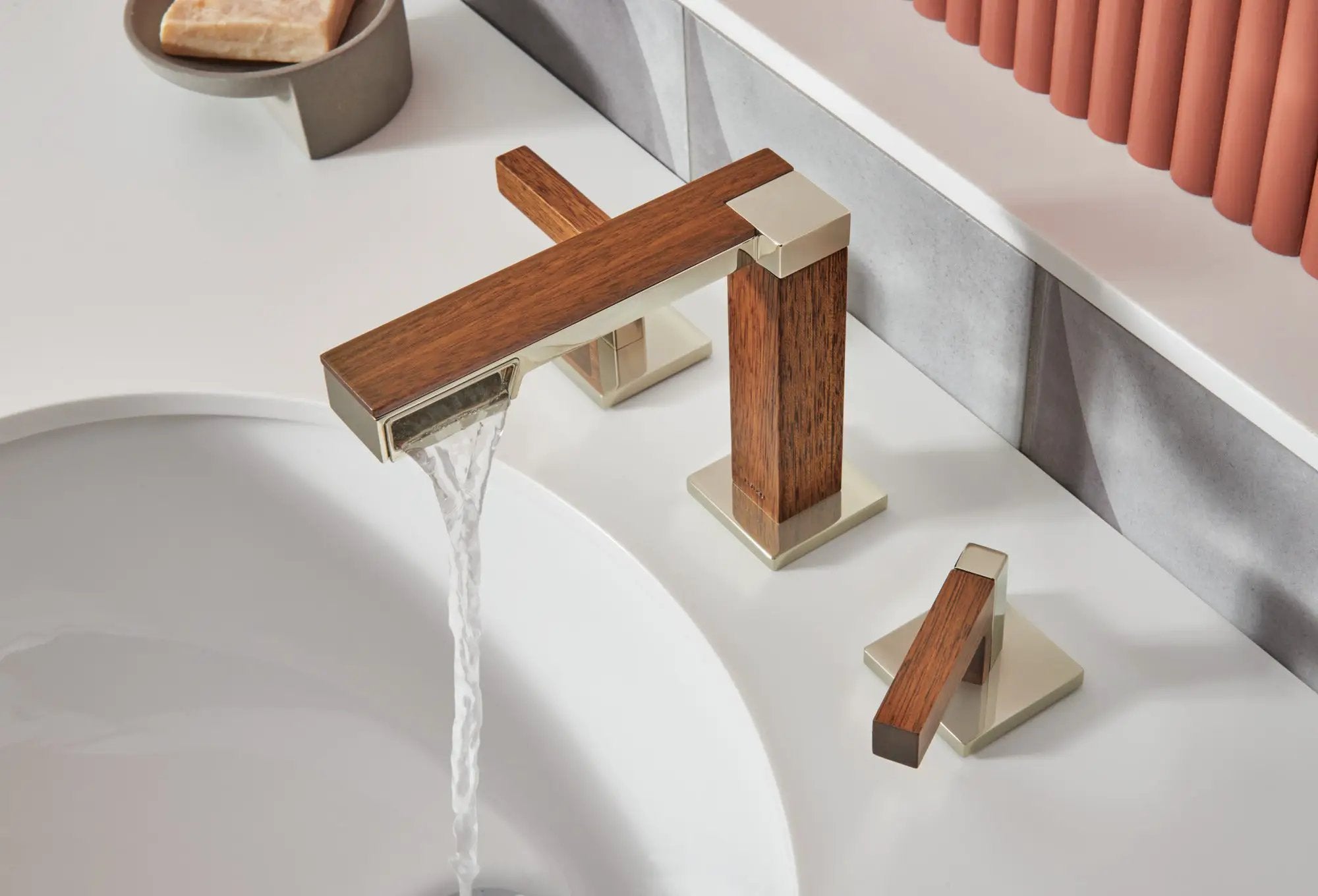 polished nickel wood lavatory faucet