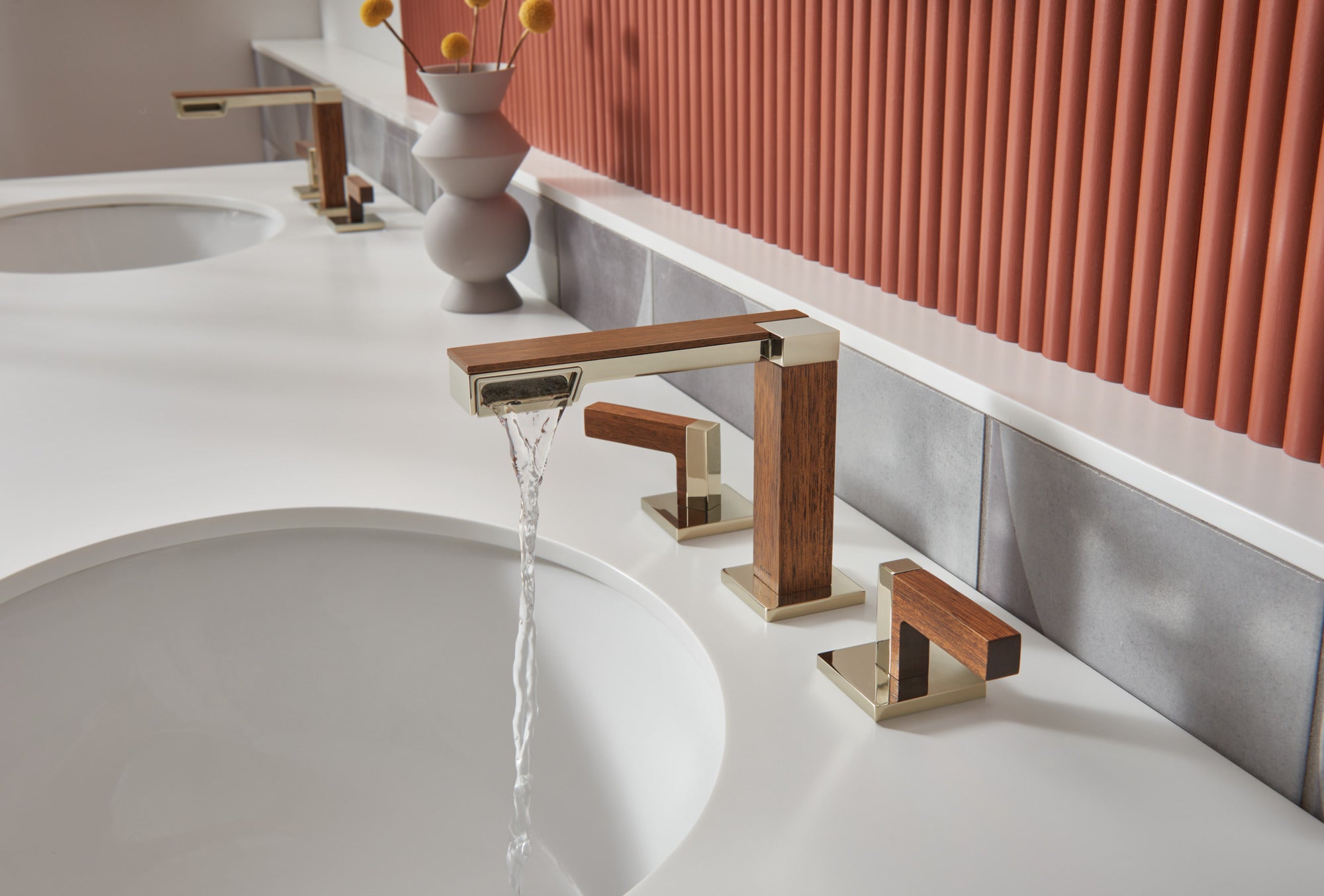 polished nickel wood lavatory faucet