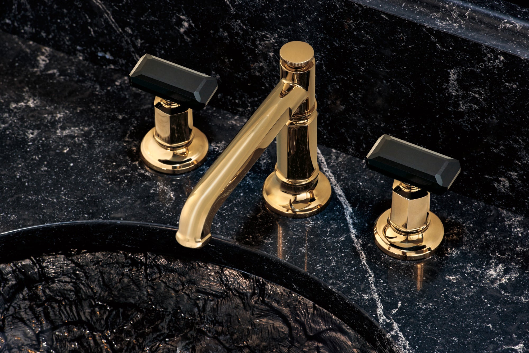 polished gold / black crystal handle kit