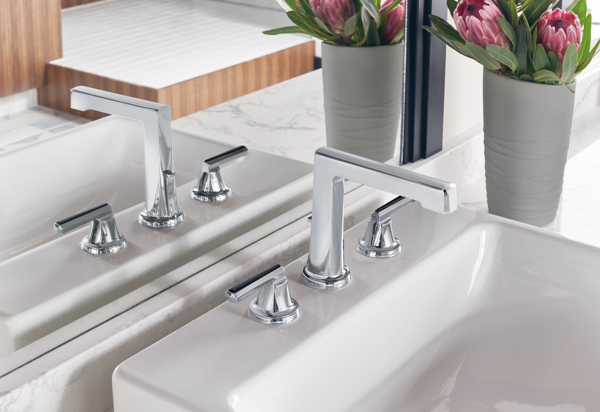 chrome lavatory faucet