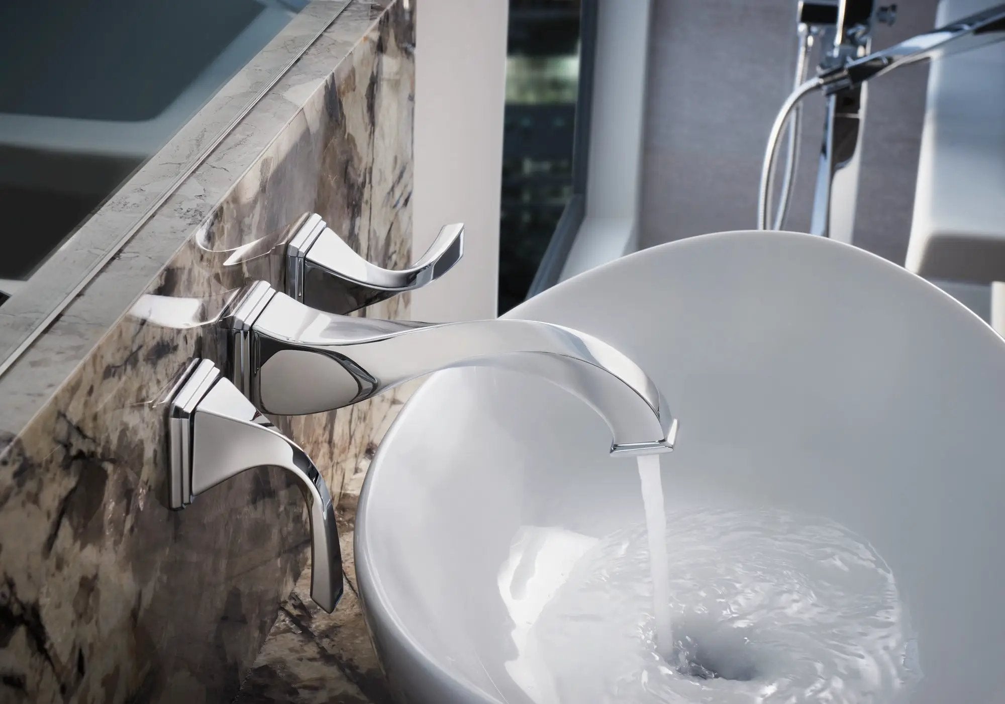 chrome lavatory faucet