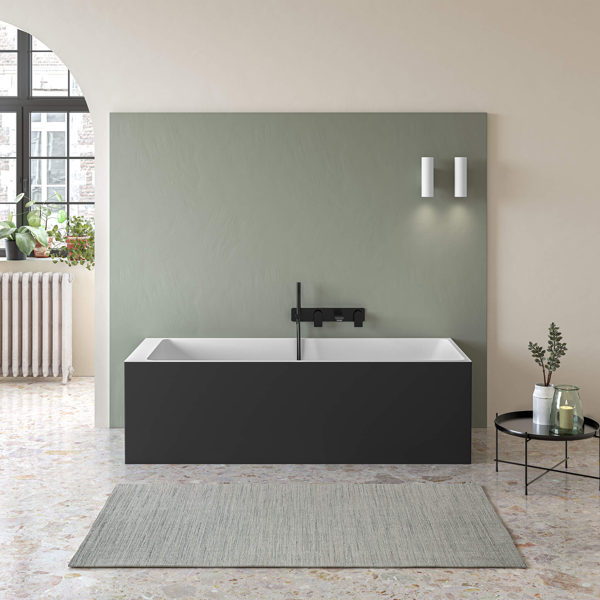 white matte interior/ black matte exterior bathtub