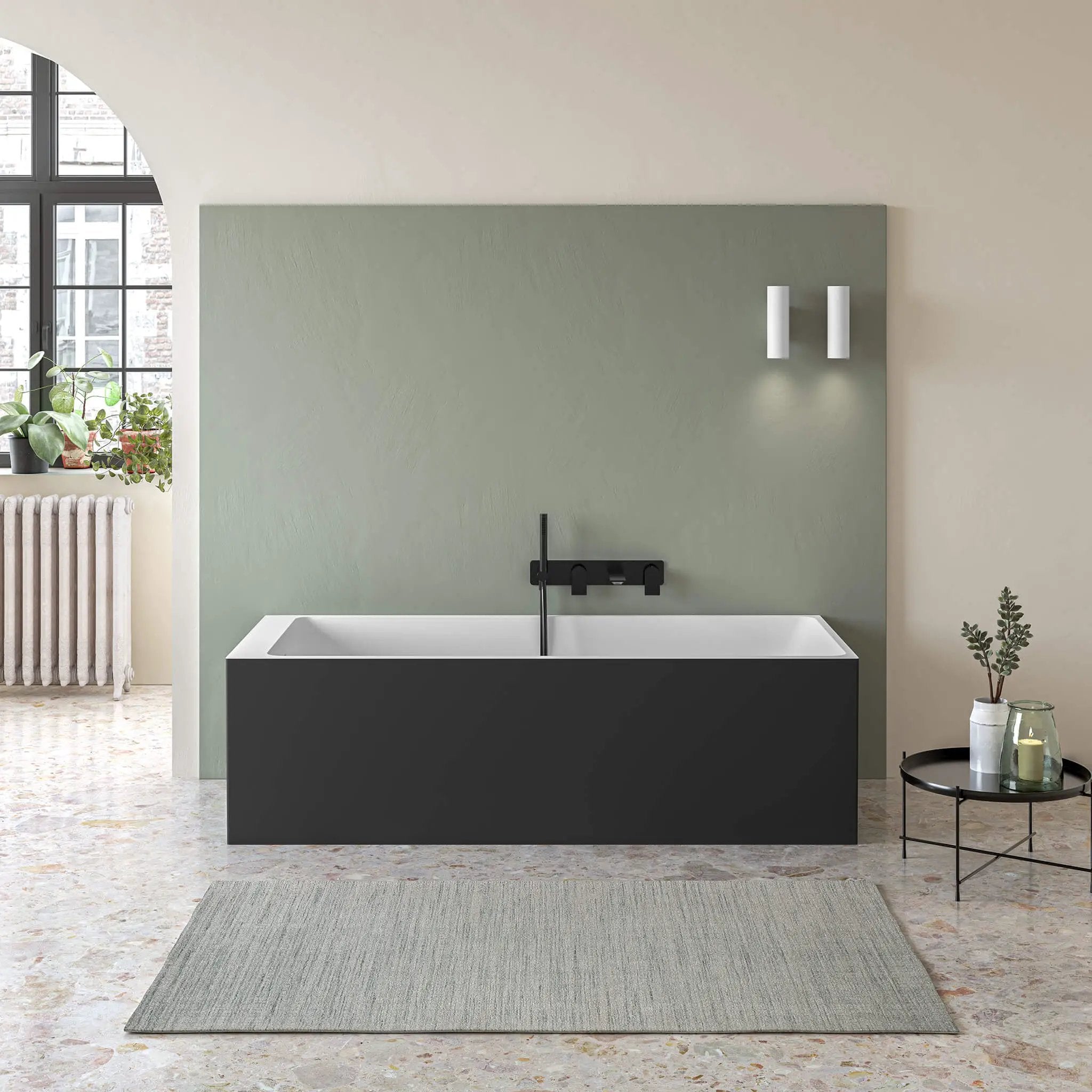 white matte interior/ black matte exterior bathtub