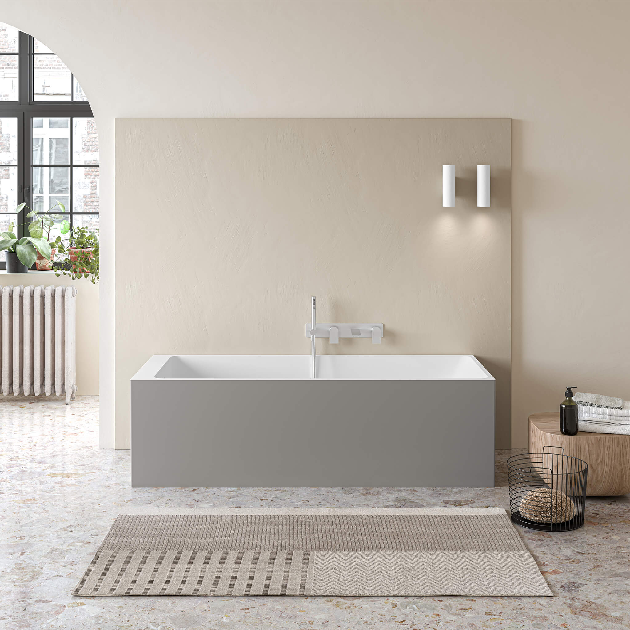 white matte interior/ grey matte exterior bathtub