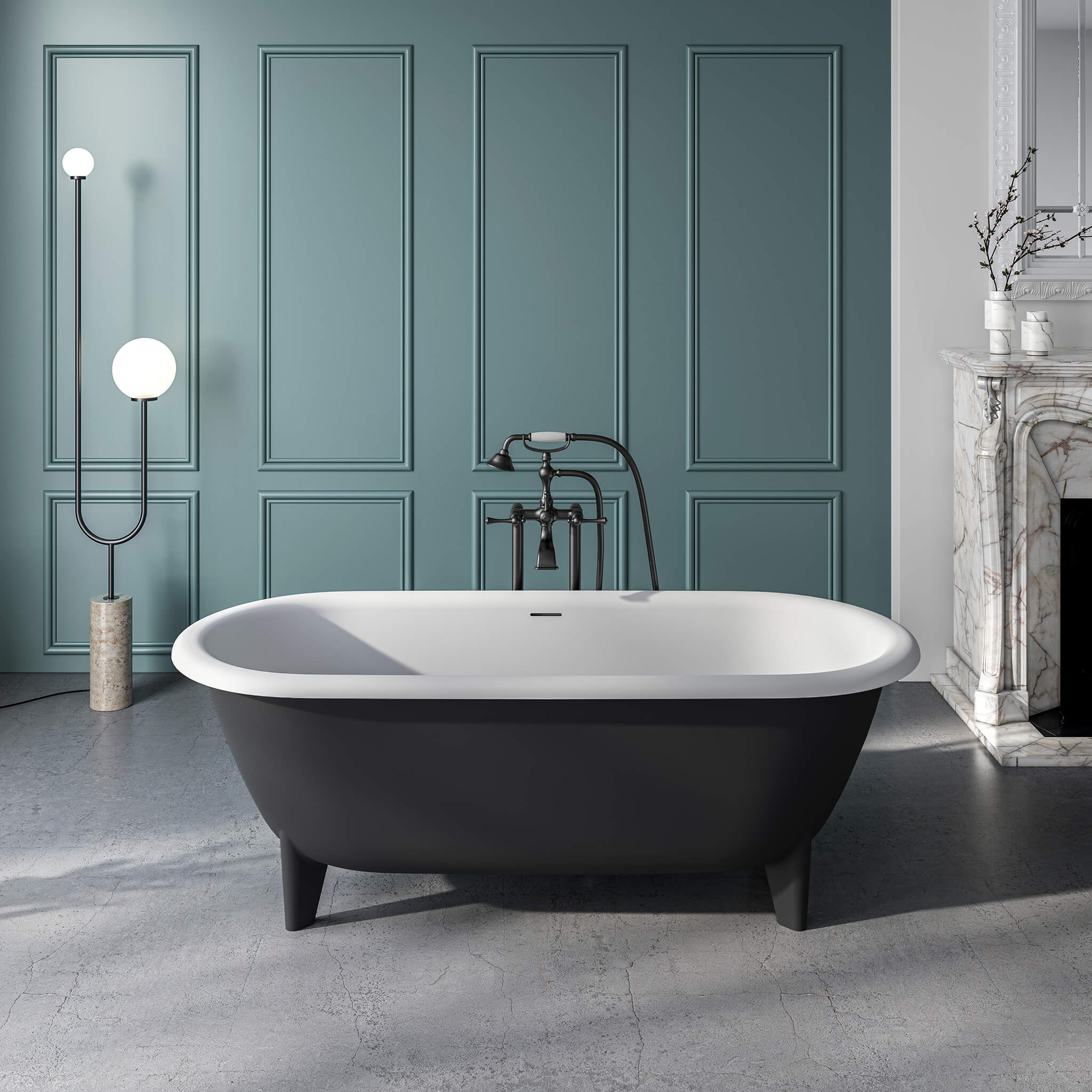 white matte interior/ black matte exterior bathtub
