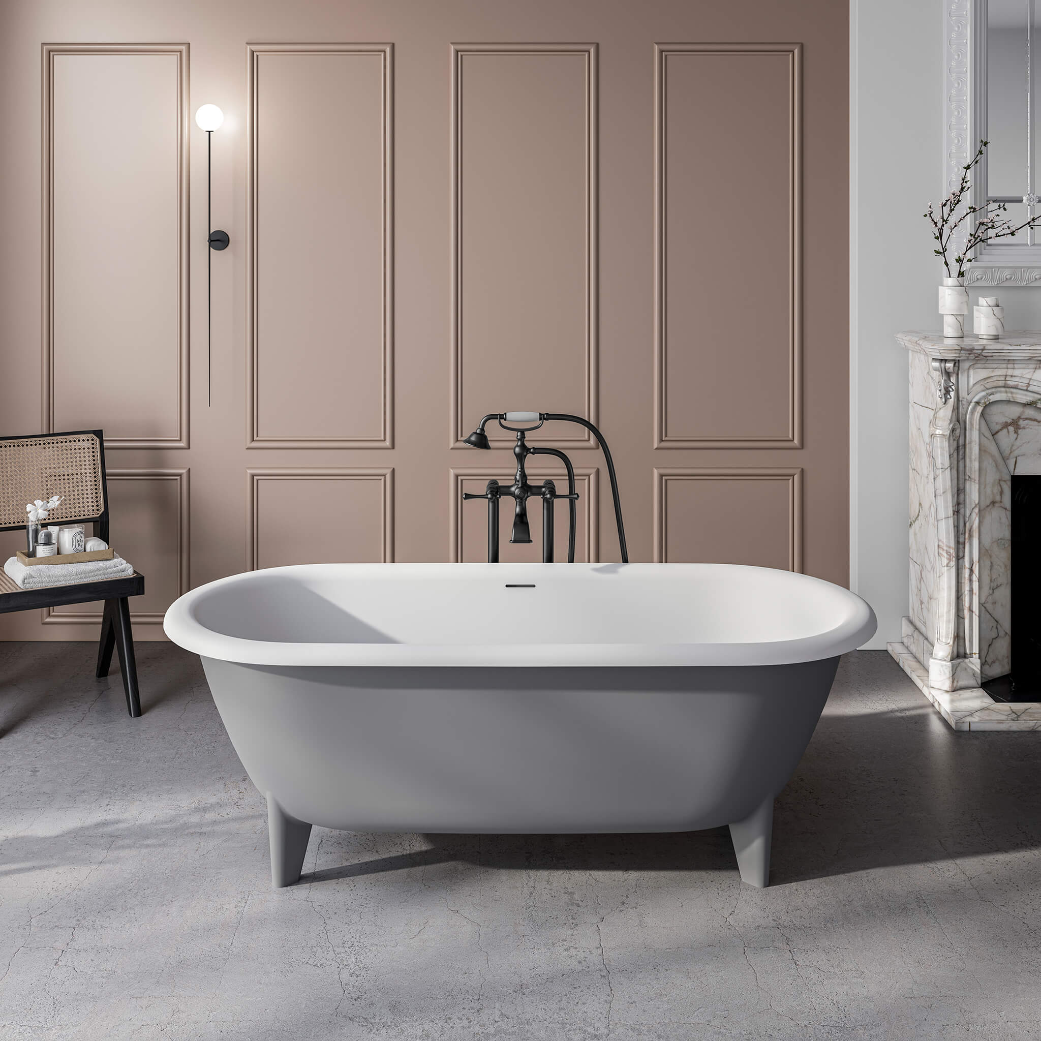white matte interior/ grey matte exterior bathtub