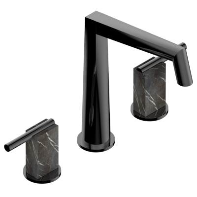 THG Paris Montaigne Leonardo Grey Marble with Lever Handles Widespread Lavatory Set with Drain