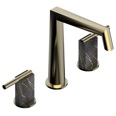 THG Paris Montaigne Leonardo Grey Marble with Lever Handles Widespread Lavatory Set with Drain