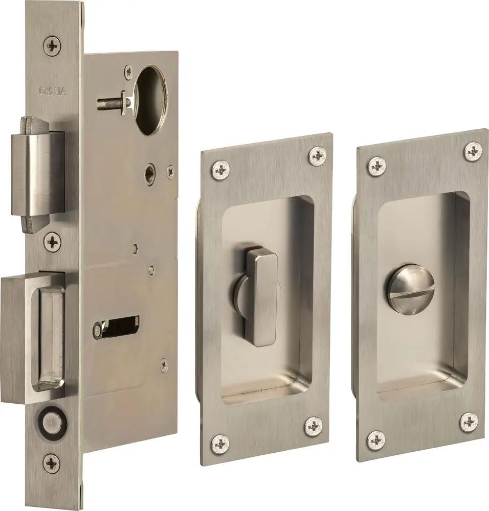 Omnia Stainless Steel Modern Rectangular Flush Cup Pocket Door Set by Omnia