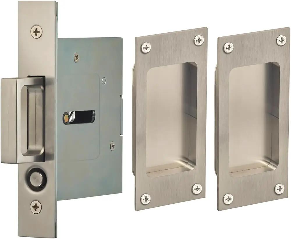 Omnia Stainless Steel Modern Rectangular Flush Cup Pocket Door Set by Omnia