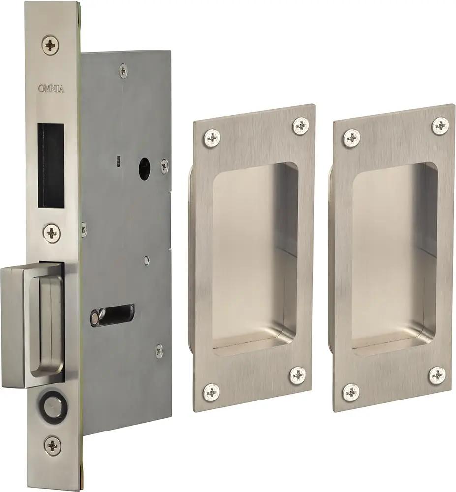Omnia Stainless Steel Modern Rectangular Flush Cup Pocket Door Set by Omnia