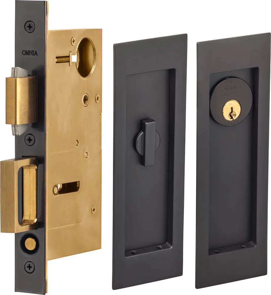 Omnia Solid Brass Modern Rectangular Flush Cup Pocket Door Set by Omnia