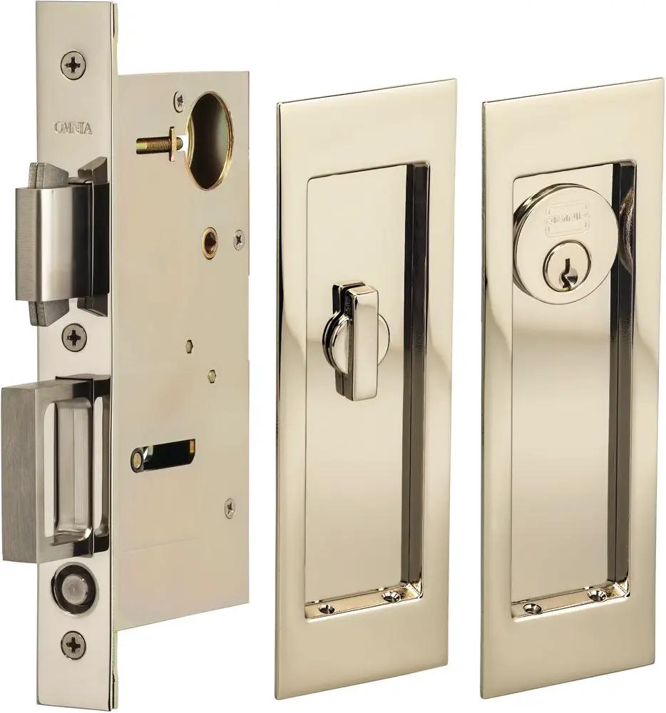 Omnia Solid Brass Modern Rectangular Flush Cup Pocket Door Set by Omnia