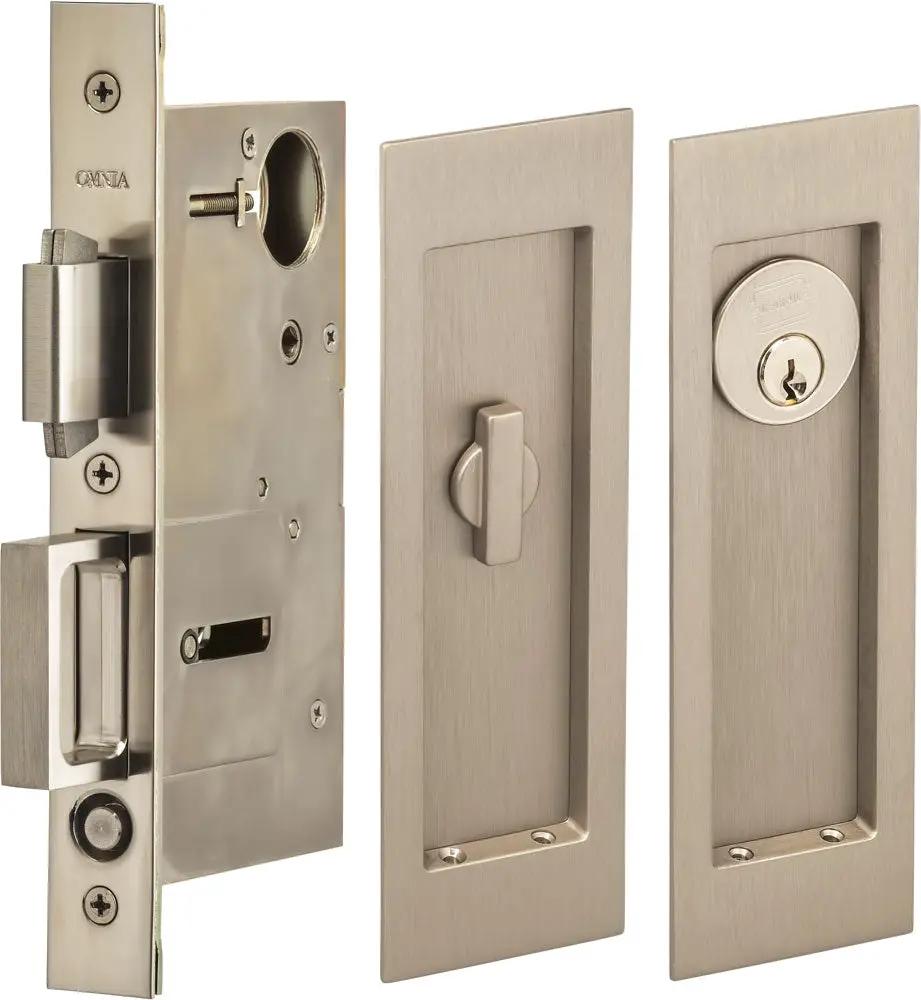 Omnia Solid Brass Modern Rectangular Flush Cup Pocket Door Set by Omnia