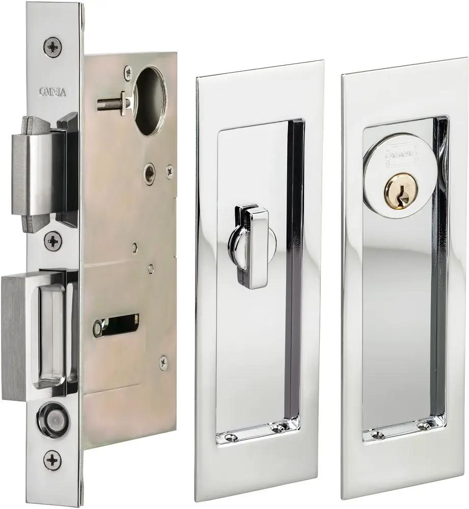 Omnia Solid Brass Modern Rectangular Flush Cup Pocket Door Set by Omnia