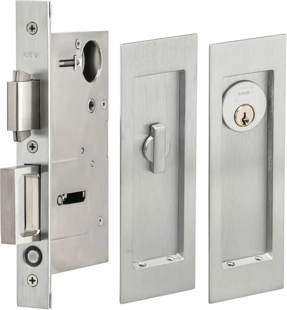 Omnia Solid Brass Modern Rectangular Flush Cup Pocket Door Set by Omnia