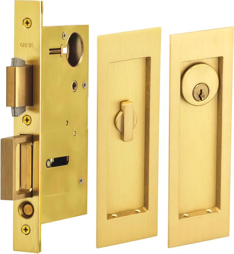 Omnia Solid Brass Modern Rectangular Flush Cup Pocket Door Set by Omnia