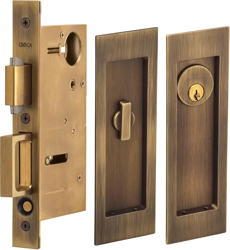 Omnia Solid Brass Modern Rectangular Flush Cup Pocket Door Set by Omnia