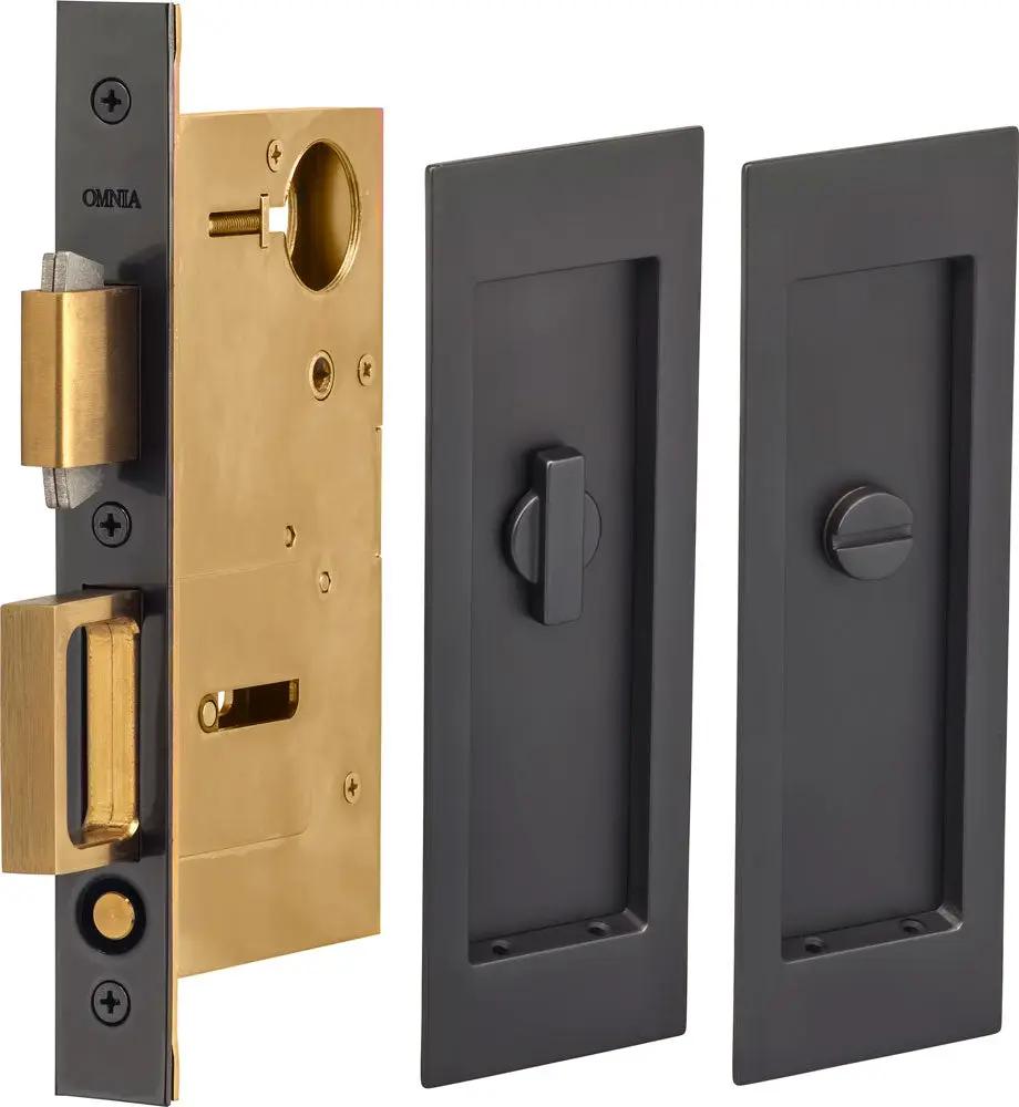 Omnia Solid Brass Modern Rectangular Flush Cup Pocket Door Set by Omnia