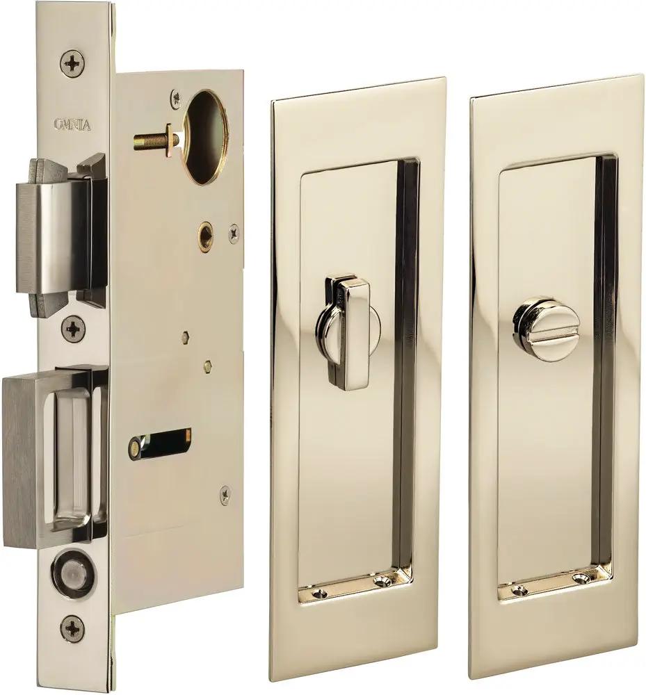 Omnia Solid Brass Modern Rectangular Flush Cup Pocket Door Set by Omnia