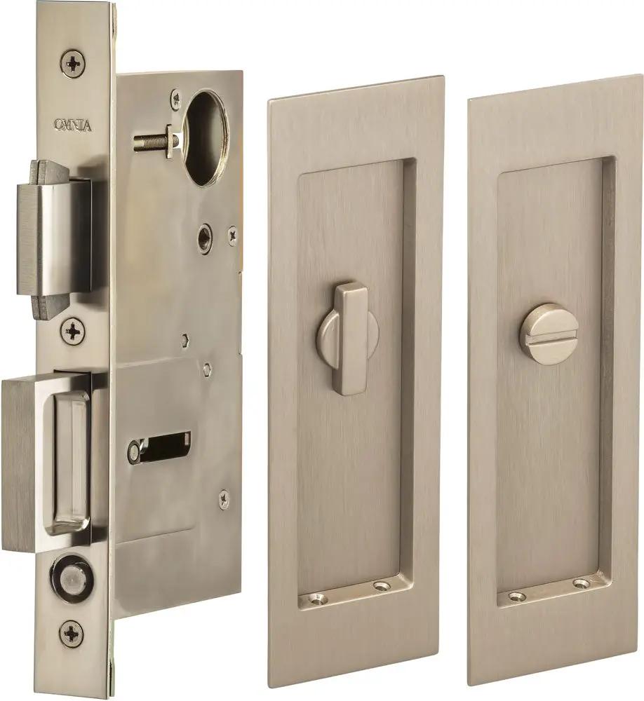 Omnia Solid Brass Modern Rectangular Flush Cup Pocket Door Set by Omnia