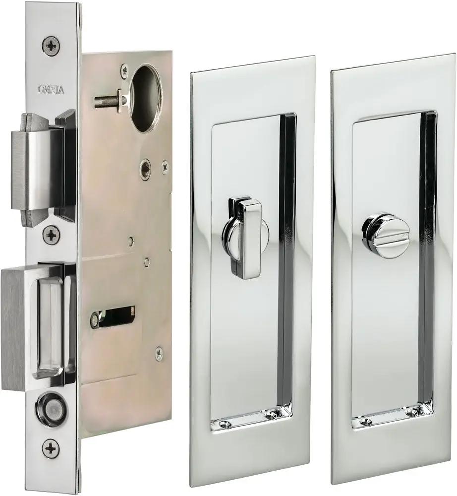 Omnia Solid Brass Modern Rectangular Flush Cup Pocket Door Set by Omnia