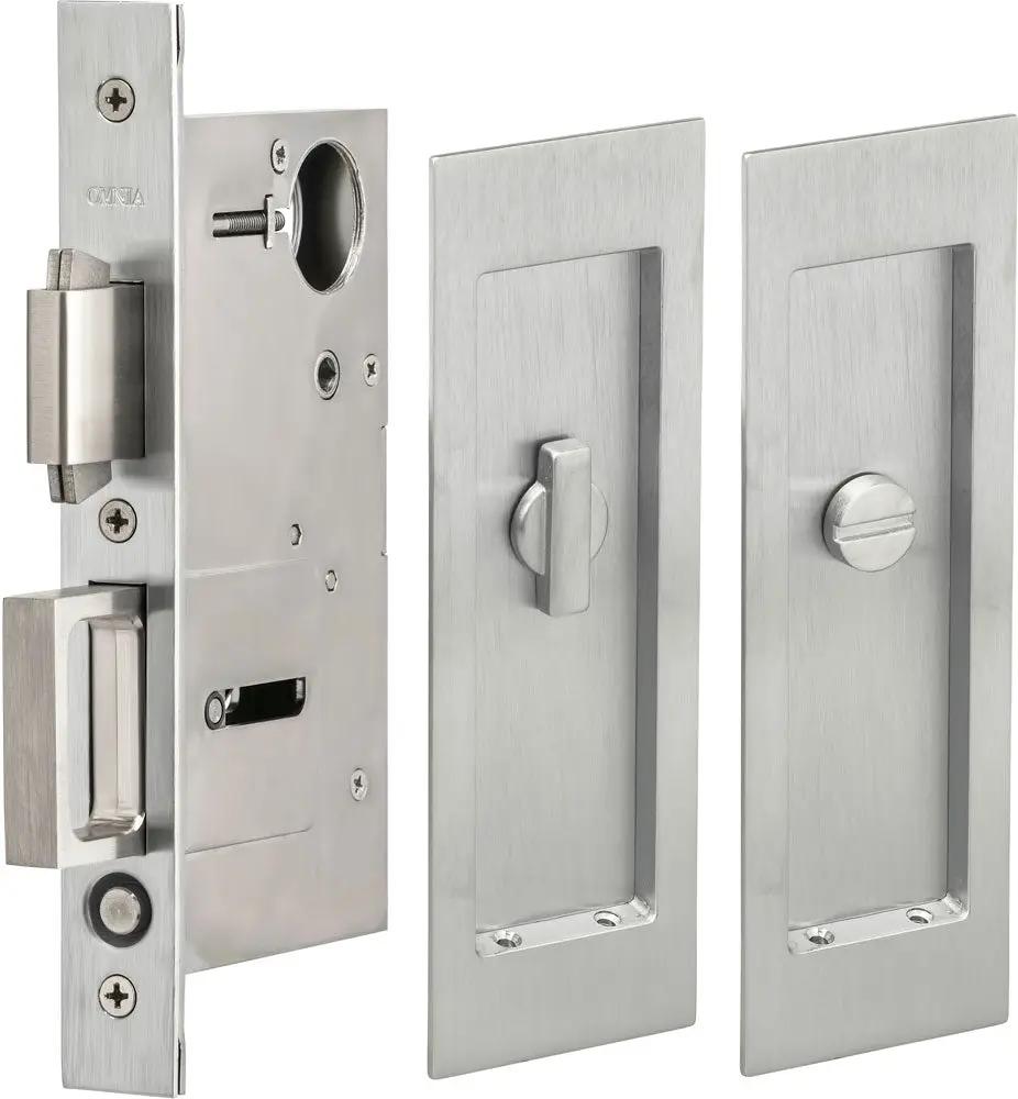 Omnia Solid Brass Modern Rectangular Flush Cup Pocket Door Set by Omnia