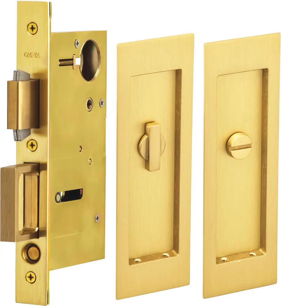 Omnia Solid Brass Modern Rectangular Flush Cup Pocket Door Set by Omnia