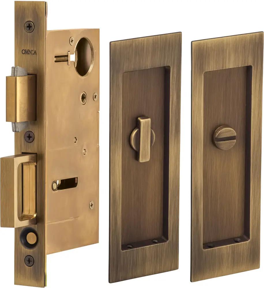 Omnia Solid Brass Modern Rectangular Flush Cup Pocket Door Set by Omnia
