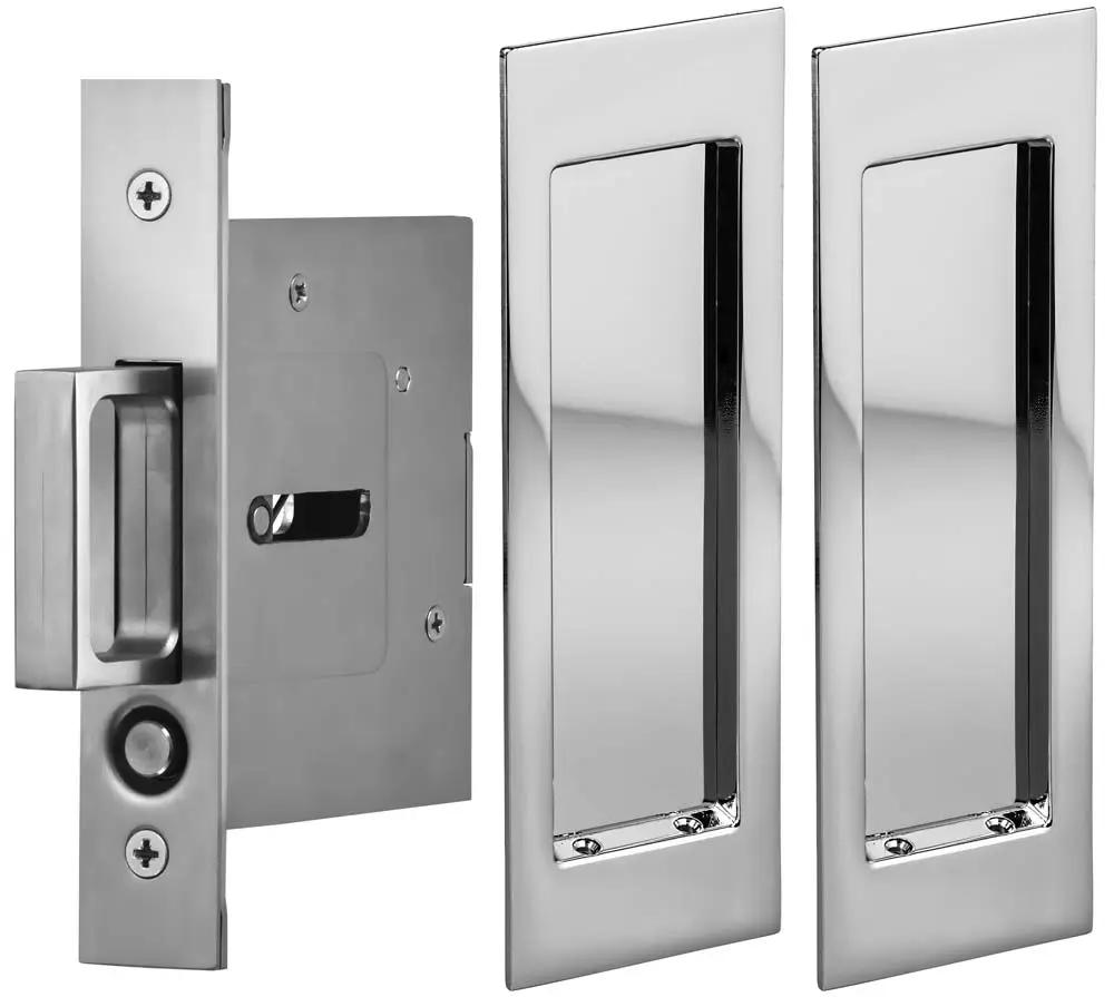 Omnia Solid Brass Modern Rectangular Flush Cup Pocket Door Set by Omnia