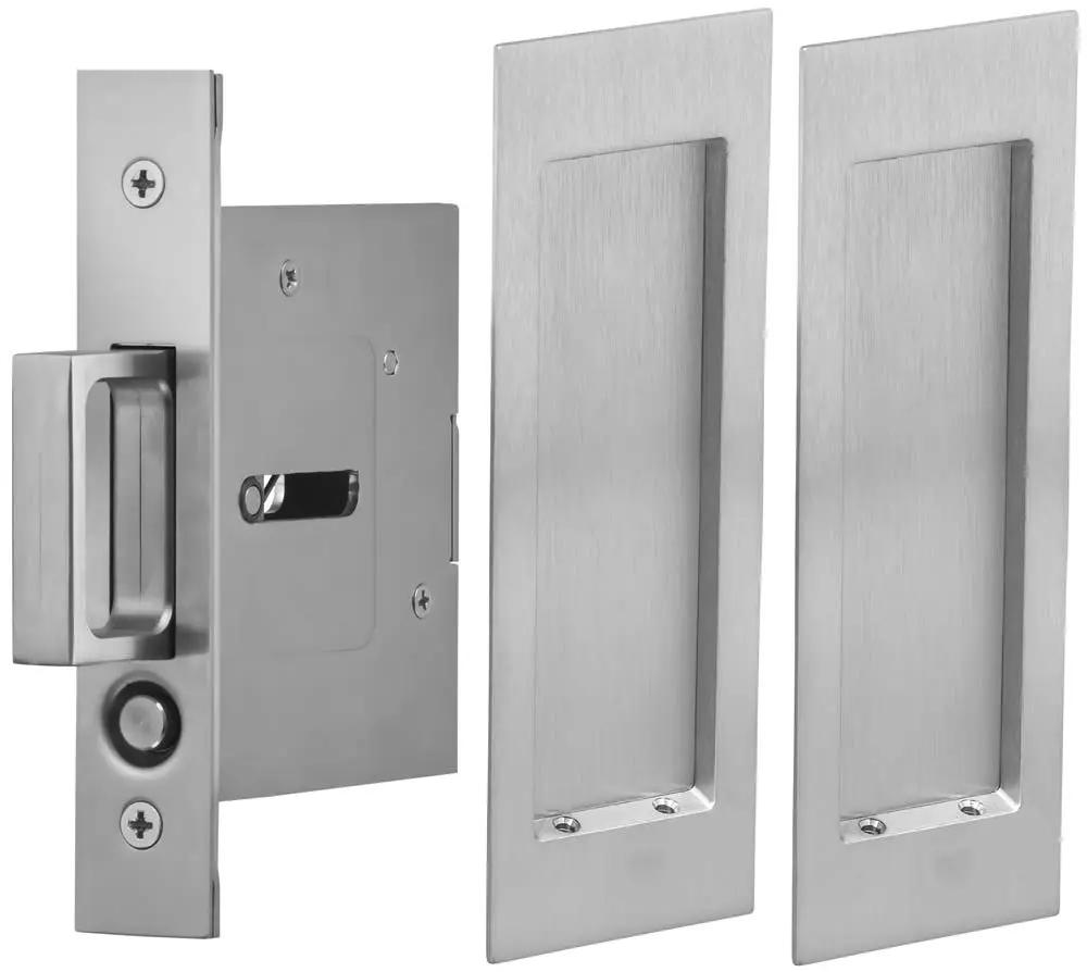 Omnia Solid Brass Modern Rectangular Flush Cup Pocket Door Set by Omnia