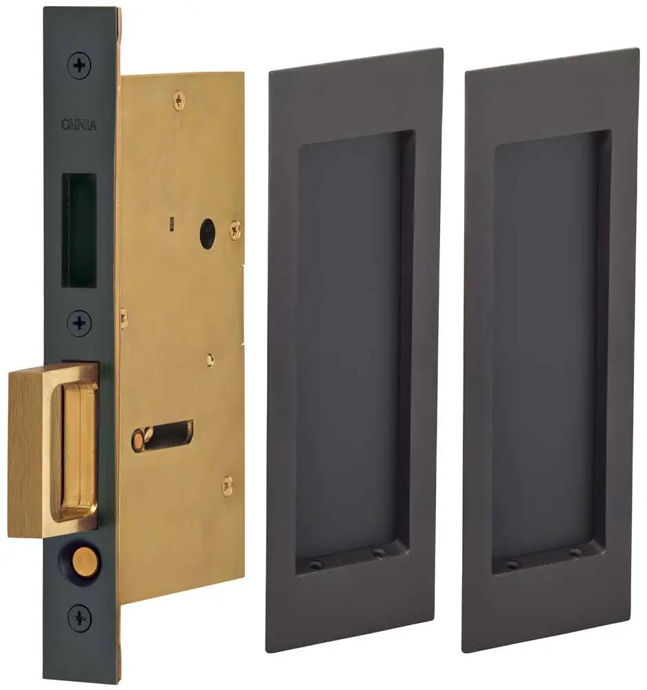 Omnia Solid Brass Modern Rectangular Flush Cup Pocket Door Set by Omnia