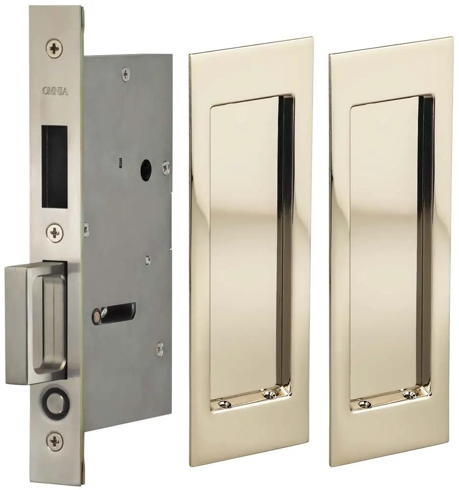 Omnia Solid Brass Modern Rectangular Flush Cup Pocket Door Set by Omnia