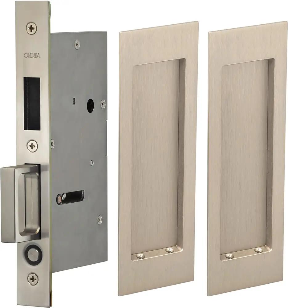 Omnia Solid Brass Modern Rectangular Flush Cup Pocket Door Set by Omnia