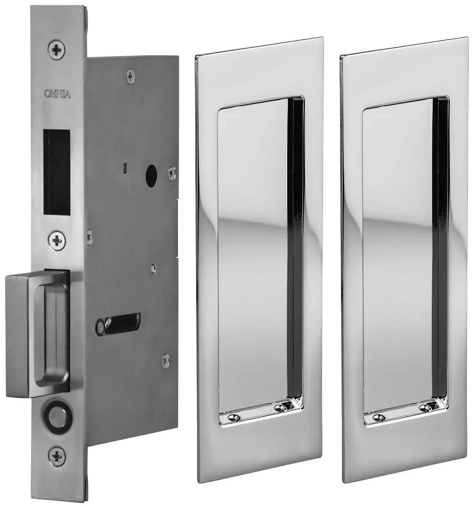 Omnia Solid Brass Modern Rectangular Flush Cup Pocket Door Set by Omnia