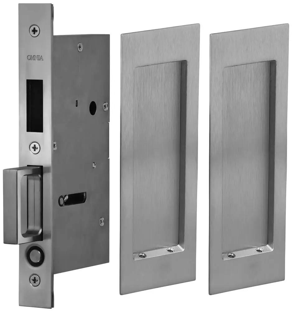 Omnia Solid Brass Modern Rectangular Flush Cup Pocket Door Set by Omnia