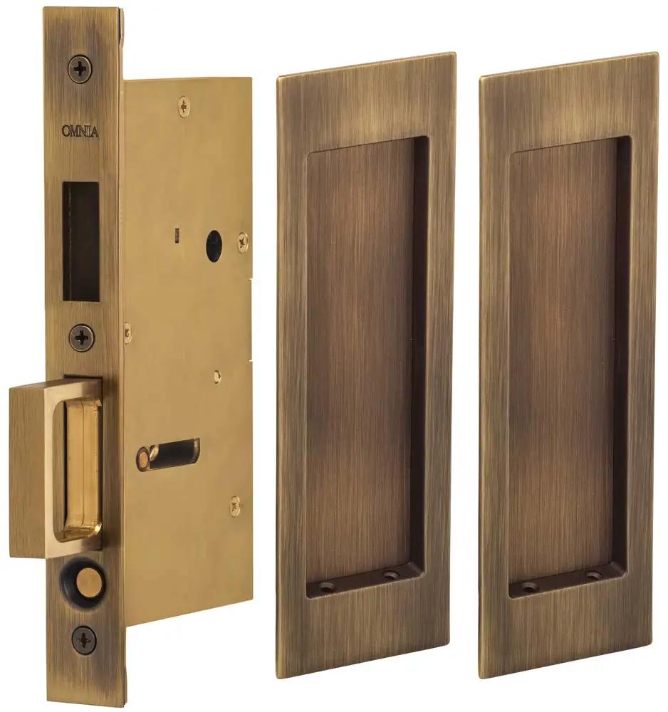 Omnia Solid Brass Modern Rectangular Flush Cup Pocket Door Set by Omnia