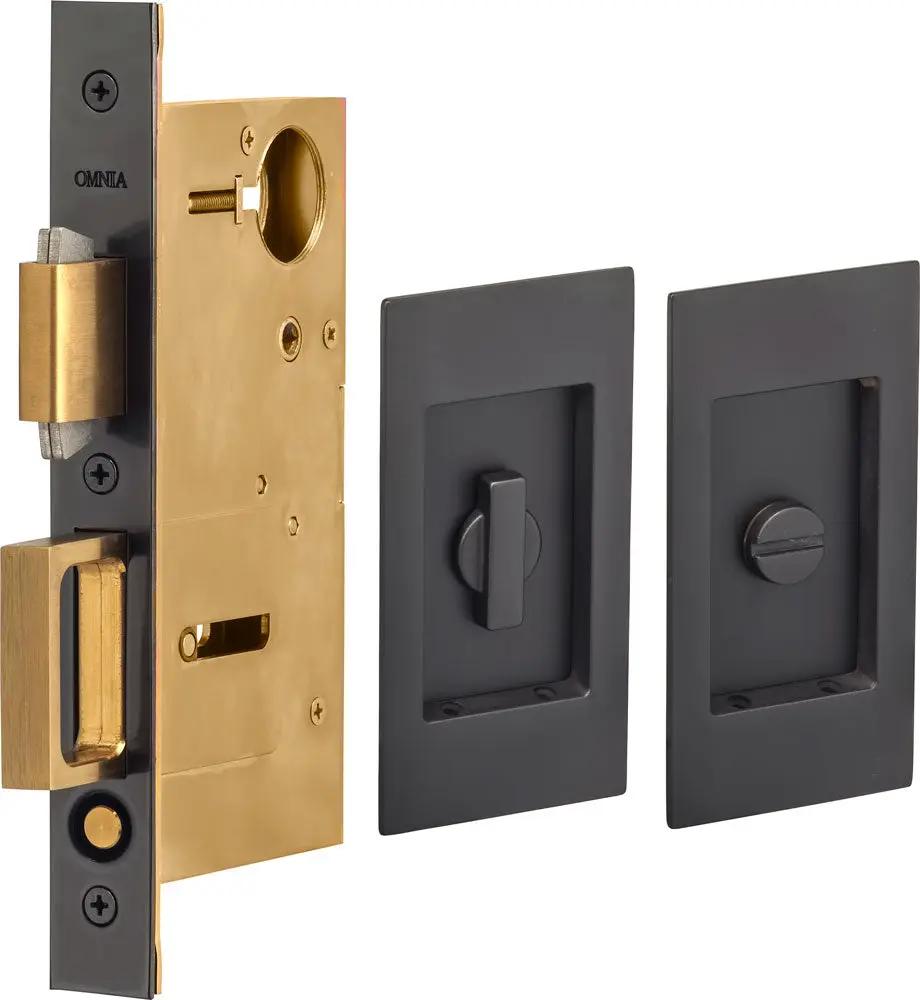Omnia Solid Brass Modern Rectangular Flush Cup Pocket Door Set by Omnia