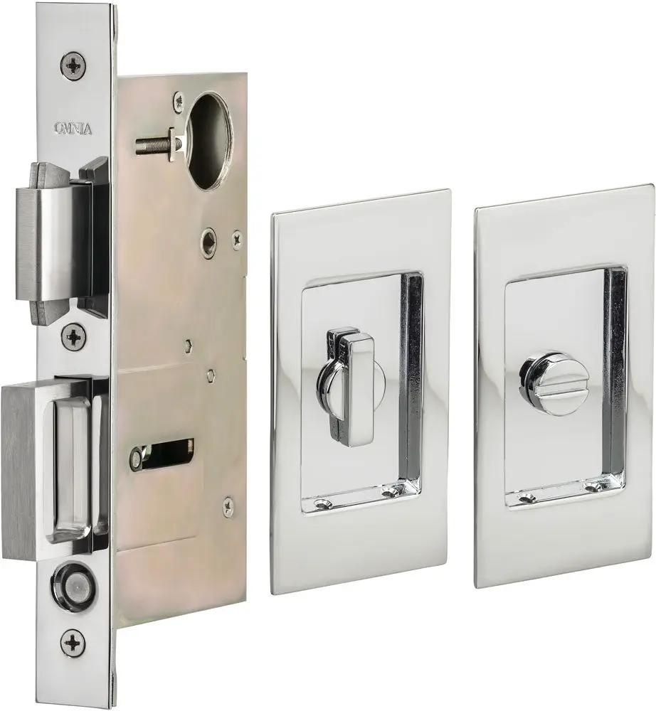 Omnia Solid Brass Modern Rectangular Flush Cup Pocket Door Set by Omnia