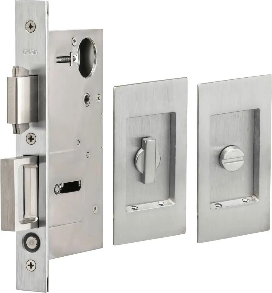 Omnia Solid Brass Modern Rectangular Flush Cup Pocket Door Set by Omnia