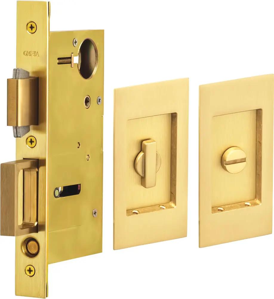 Omnia Solid Brass Modern Rectangular Flush Cup Pocket Door Set by Omnia